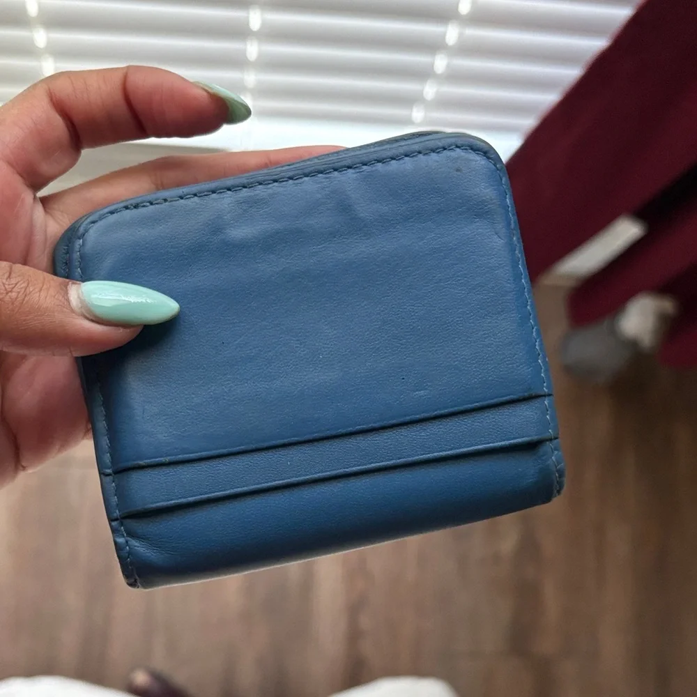 Balenciaga Teal Blue Leather Card Holder with White Logo